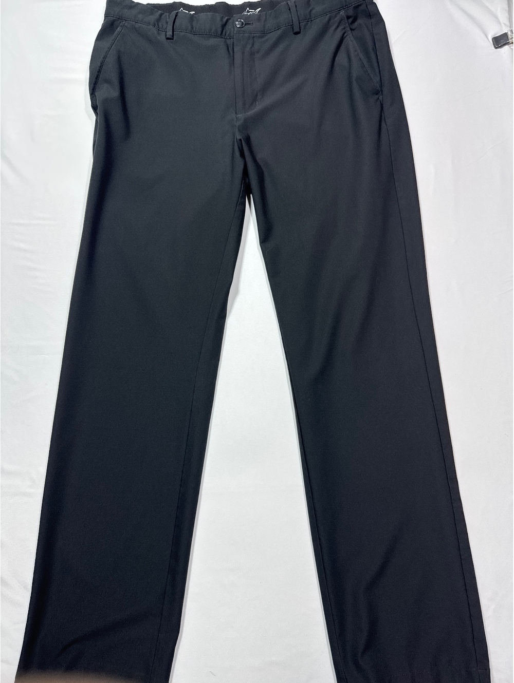 Greg Norman Sleek Black Shark-Logo Stretchy Pants Size 36x32